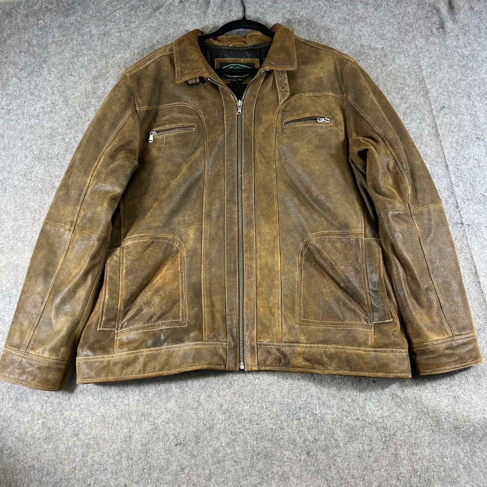 Overland Memphis Moto Leather Jacket Mens 2XL Brown La Marque Quilted Full Zip